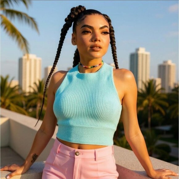 Straight Chillin Knit Halter Top in Light Blue by Le Lis – Sky Drift Edition S - Picture 3 of 4